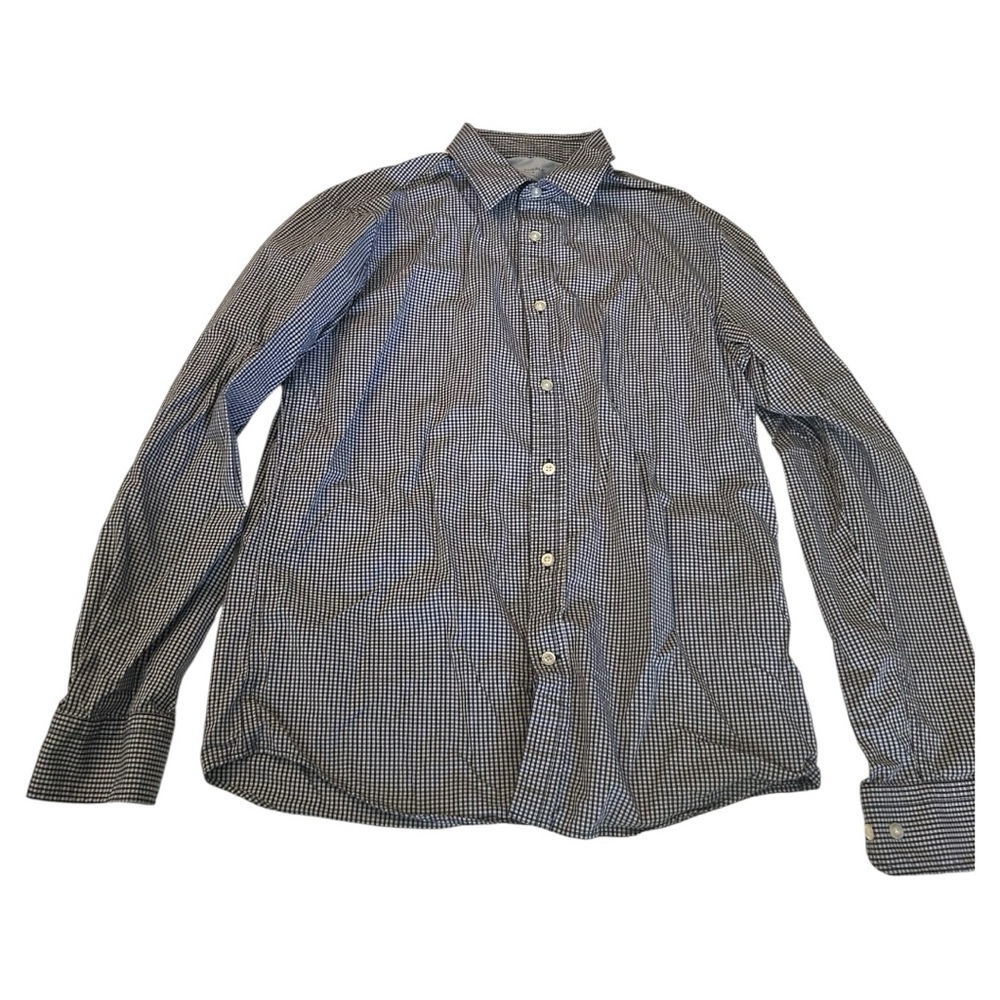 Banana republic black white checkered lux poplin button down shirt